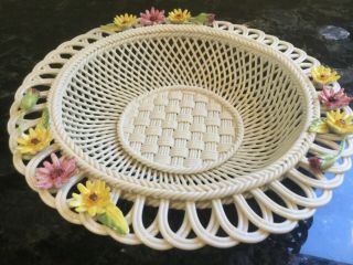 Belleek,  Ireland Porcelain Lace Basket Or Platter “gerbera Bouquet”,  Marked,  Numbe