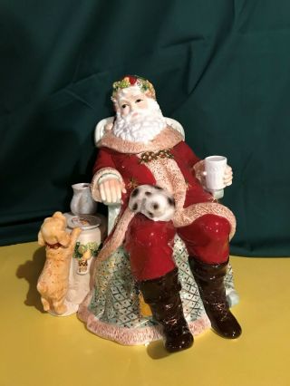 Waterford Holiday Heirloom Rare 2 Piece Cookie Jar.  Santa With Puppy And Cat