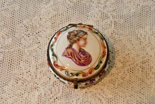 Antique Vintage Capodimonte Porcelain Trinket Box Grecian Lady " N " Crown Mark