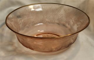 Htf Vintage Macbeth Evans Pink Dogwood Glass 10 1/4 Inch Fruit Bowl Gold Rim