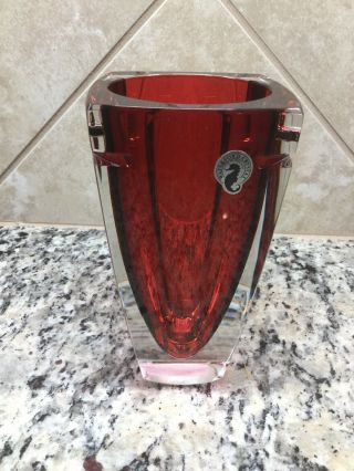 Waterford Metra 7 " Crystal Red Vase Seahorse Signature W/box