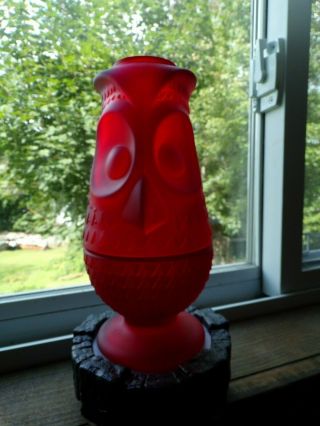 Viking Art Glass Ruby Red Satin Frost Owl Glimmer Fairy Tea Lamp