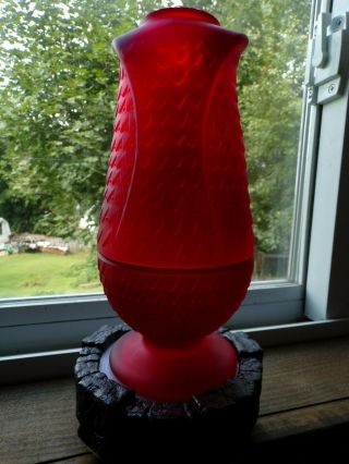 VIKING ART GLASS RUBY RED SATIN FROST OWL GLIMMER FAIRY TEA LAMP 3