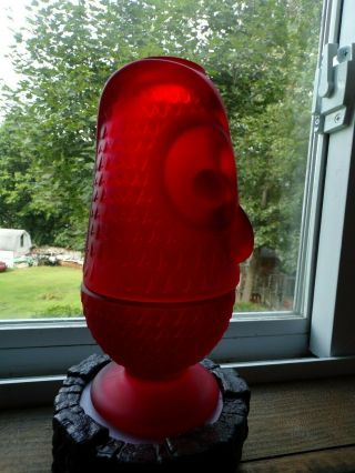 VIKING ART GLASS RUBY RED SATIN FROST OWL GLIMMER FAIRY TEA LAMP 4