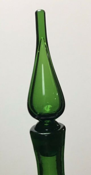 Vintage Huge Green Art Glass Decanter w/ Flame Blenko Mid Century Modern 2