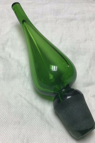 Vintage Huge Green Art Glass Decanter w/ Flame Blenko Mid Century Modern 3