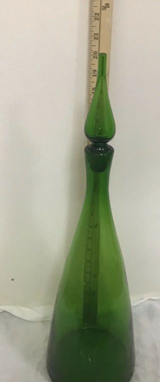 Vintage Huge Green Art Glass Decanter w/ Flame Blenko Mid Century Modern 6