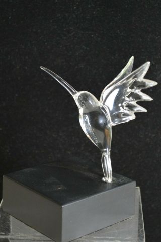 FRABEL STUDIO Humming Bird Blown Art Glass Crystal Sculpture on Base Signed FS 2
