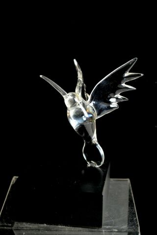 FRABEL STUDIO Humming Bird Blown Art Glass Crystal Sculpture on Base Signed FS 4