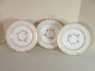 Mintons For Tiffany & Co.  York 3 Plates 9 " D Floral With Gold Swiss Dots