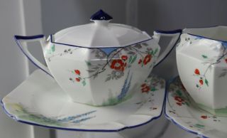 5pc Antique Shelley Garden Scene 11668 Tea Pot sugar creamer plates Queen Ann 3