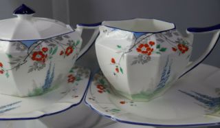 5pc Antique Shelley Garden Scene 11668 Tea Pot sugar creamer plates Queen Ann 4