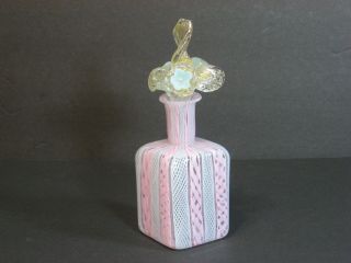 Murano Latticino Hand Blown Art Glass Perfume Bottle Flowers Stopper 6 " Vintage