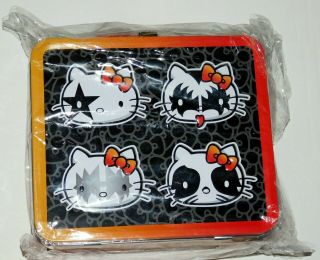 Kiss Band Hello Kitty Tin Metal Embossed Lunchbox Sanrio Gene Simmons