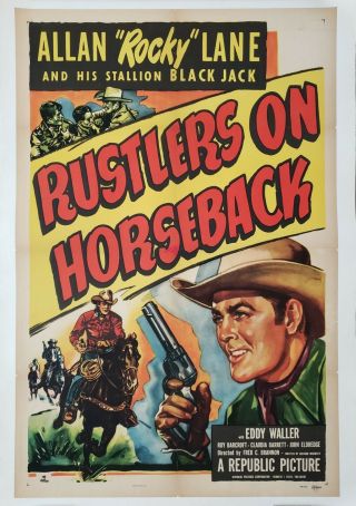 Rustlers On Horse Back 1950 Movie Poster 41 " X 27 " Allan Rocky Lane Linen Backing