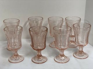 8 Vintage Pink Federal Depression Glass Madrid Pattern Goblets