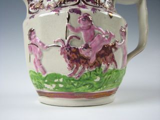 Staffordshire Pink Luster Jug or Pitcher with Cherubs & Goat c.  1820 Pearlware 2