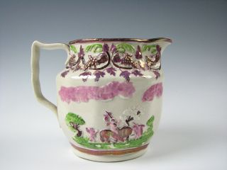 Staffordshire Pink Luster Jug or Pitcher with Cherubs & Goat c.  1820 Pearlware 5