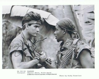 Charlie Sheen Signed Autograph Platoon Photo With Keith David