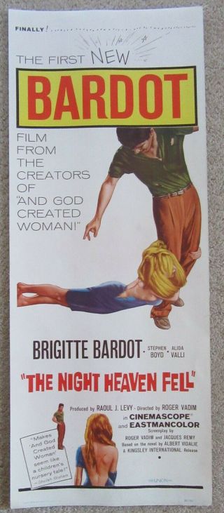 Night Heaven Fell 1958 Insrt Movie Poster Linen Brigitte Bardot Nm