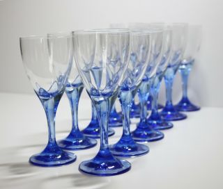 Set Of 13 Art Nouveau Style Cobalt/sapphire Crystal Goblets,  Tulip Design