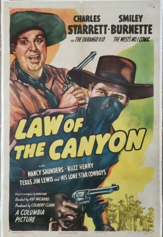 Law Of The Canyon 1947 Movie Poster 41 " X 27 " Charles Starrett,  Linen Backing