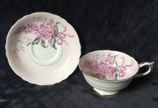 Vintage Paragon China Lilac Flower Bouquet Pink Ground Teacup And Saucer