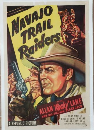 Navajo Trail Raiders 1949 Movie Poster 41 " X 27 " Allan Rocky Lane Linen Backing