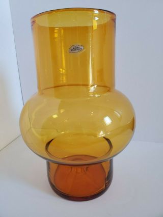 Vintage Blenko Glass Large 12” Hurricane Vase Candle Holder Amber Gold