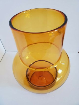 Vintage Blenko Glass Large 12” Hurricane Vase Candle Holder Amber Gold 3