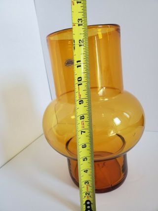 Vintage Blenko Glass Large 12” Hurricane Vase Candle Holder Amber Gold 4