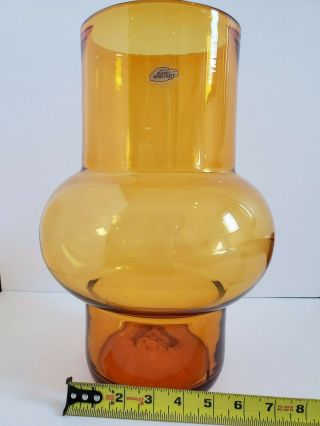 Vintage Blenko Glass Large 12” Hurricane Vase Candle Holder Amber Gold 6