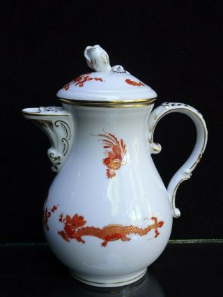 Antique Meissen " Red Court Dragon " Small Coffee Pot & Lid