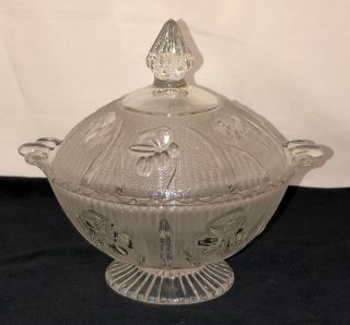 Jeannette Iris Crystal Candy Dish/jar W/cover
