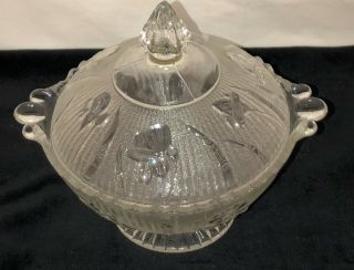 Jeannette IRIS CRYSTAL CANDY DISH/JAR W/COVER 2