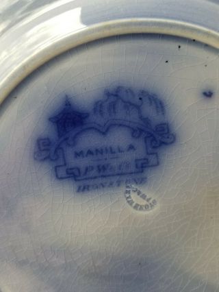 P & W Flow Blue Manila Plate Podmore Walker & Co from 1850s 7