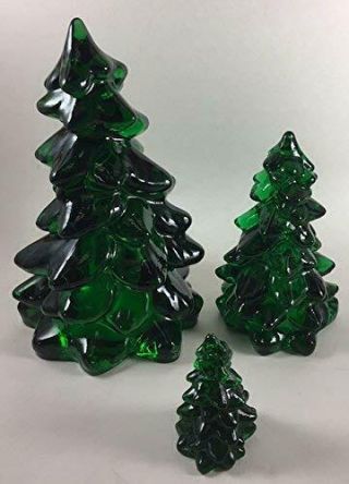 Christmas Holiday Trees Set Of 3 - Hunter Green Glass - Mosser Usa