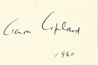 Aaron Copland (composer) - In Person Hand Signed 4x6 Autographed White Card
