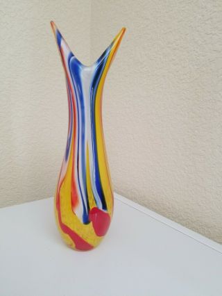 Murano Designer Hand Blown Glass Sculpture Large Vase Art Multi Color Rare