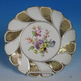 Meissen Crossed Swords - Gold Encrusted Decorated Flower Plate - 9 Inches