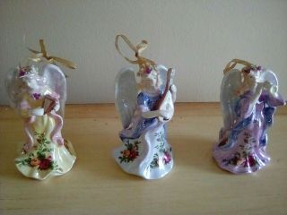 Royal Albert Old Country Roses Musical Angel Ornaments Figurines Set Of 3