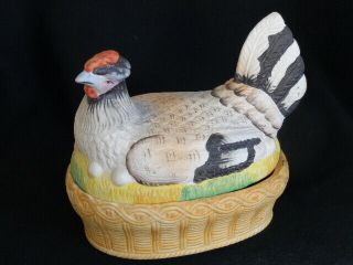 Antique Staffordshire Colorful Bisque Hen / Chicken On Nest