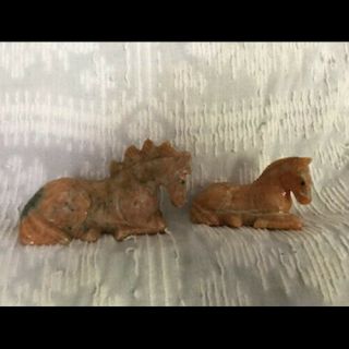 Set Of 2 Pink With Green Onyx Carved Horse Figurines Owned By Davy Jones Monkees