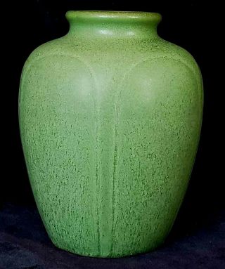 Hampshire Pottery Matte Green Vase W Arts & Crafts Style Panels