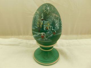Vintage Fenton Glass Green Hand Painted Christmas Egg Ltd Ed Signed Number