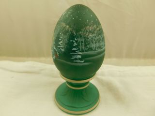 Vintage Fenton Glass Green Hand Painted Christmas Egg Ltd Ed Signed Number 2