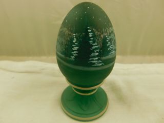 Vintage Fenton Glass Green Hand Painted Christmas Egg Ltd Ed Signed Number 3