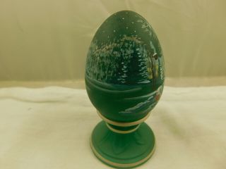 Vintage Fenton Glass Green Hand Painted Christmas Egg Ltd Ed Signed Number 4
