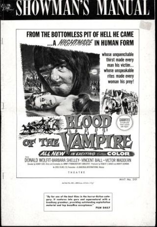 Blood Of The Vampire Pressbook,  Horror,  Donald Wolfit,  Barbara Shelley