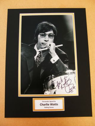 Charlie Watts Signed Autograph 16x12 Photo Mount Rolling Stones Drums Rock &